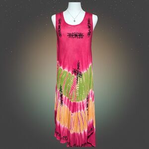 Cute Options Women’s One Size Boho Tie Dye Rayon Maxi Dress Festival Hippie